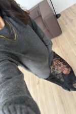 Dantel Detaylı Triko Elbise Antrasit - Görsel 3