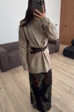 Dantel Detaylı Triko Elbise Vizon - Görsel 2