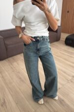 Bs Wide Leg Mavi Eskitme Jean - Görsel 2