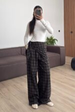 Şallı Ekose Pantolon Acı Kahve