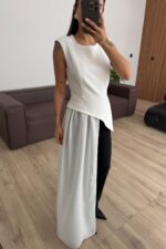 Tasarım Tül Detaylı Asimetrik Bluz Beyaz - Görsel 2