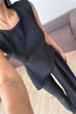 Tasarım Tül Detaylı Asimetrik Bluz Siyah - Görsel 3