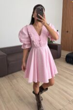 Bebek Yaka Pötikare Elbise Pembe - Görsel 2