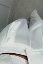 Mandarin Saten Pantolon Takım Beyaz - Görsel 4