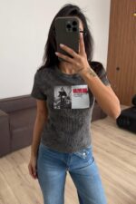 Bob Daylan Baskılı Antrasit Eskitme Tişört - Görsel 2