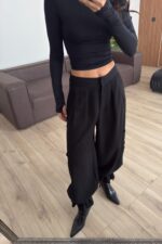 Paçası Ayarlanabilir Yanları Cepli Pantolon Siyah - Görsel 2