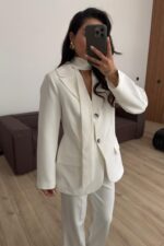 Pelerinli Parçalı Blazer Takım Ekru - Görsel 4