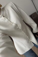 Vatkalı Mandarin Ceket Beyaz - Görsel 4