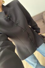 Vatkalı Mandarin Ceket Siyah - Görsel 4