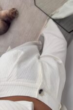 Çizgili Şallı Ceket Pantolon Takım Ekru - Görsel 7