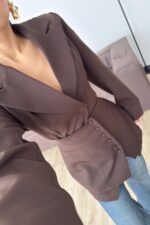 Korseli İki Parça Blazer Ceket Kahverengi - Görsel 2