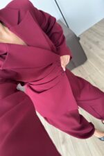 Drapeli Beli Bağlamalı Şalvar Takım Bordo - Görsel 3