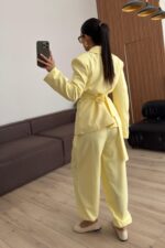 Drapeli Beli Bağlamalı Şalvar Takım Sarı - Görsel 4