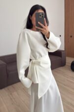 Dalgıç Kumaş İki Parçalı Bluz Beyaz - Görsel 2