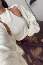 Bolerolu Boğazlı Sırtı Açık Bluz Ekru - Görsel 2