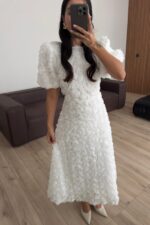 Güllü Kısa Kollu Elbise Beyaz - Görsel 2