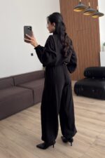 Beli Ayarlanabilir Hırka Şalvar Pantolon Takım Siyah - Görsel 4