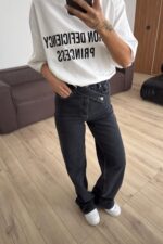 Çapraz Kemerli Wide Leg Füme Jean - Görsel 2