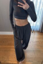 Divya Bandana Detaylı Crop Eşofman Takım Antrasit - Görsel 3