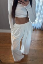 Divya Bandana Detaylı Crop Eşofman Takım Beyaz - Görsel 3