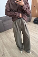 Pileli İçten Pervazlı Pantolon Haki - Görsel 2