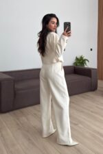 Çok düğmeli Belden Oturtmalı Takım Krem - Görsel 4