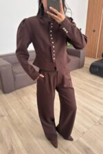 Çok düğmeli Belden Oturtmalı Takım Kahverengi - Görsel 2