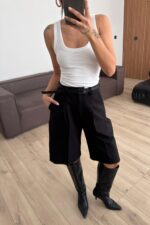 Kemerli Bermuda Şort Siyah - Görsel 2