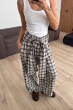 Ekoseli İki Parça Pantolon Kahverengi - Görsel 3