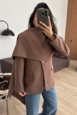 Tasarım Şallı Blazer Ceket Vizon - Görsel 2