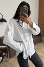 Önü Bağlamalı Poplin Gömlek Beyaz - Görsel 2