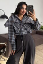 Yakalıklı Çift Cep Ekose Gömlek Kahverengi - Görsel 3