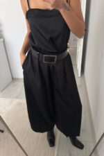 Paçası Lastikli Saten Şalvar Pantolon Siyah - Görsel 2