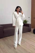 Pelerinli Parçalı Blazer Takım Ekru - Görsel 3