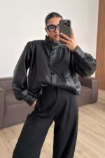 Düğmeli Yumuşak Deri Ceket Siyah