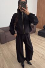 Beli Ayarlanabilir Hırka Şalvar Pantolon Takım Siyah - Görsel 2