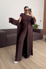 Rumi Üç Parça Modal Kumaş Takım Kahverengi - Görsel 2