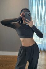 Divya Bandana Detaylı Crop Eşofman Takım Antrasit - Görsel 2