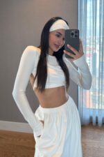 Divya Bandana Detaylı Crop Eşofman Takım Beyaz - Görsel 2