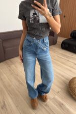 Çapraz Kemerli Wide Leg Mavi Jean - Görsel 2