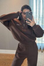 Ravel Fermuarlı Detay Eşofman Takım Kahverengi - Görsel 2