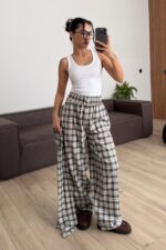 Ekoseli İki Parça Pantolon Kahverengi - Görsel 2