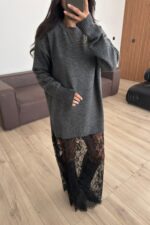 Dantel Detaylı Triko Elbise Antrasit - Görsel 2