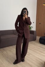 For Vatkalı Ceket Pantolon Takım Kahverengi - Görsel 2