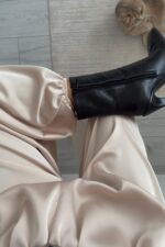 Paçası Lastikli Saten Şalvar Pantolon Taş - Görsel 3