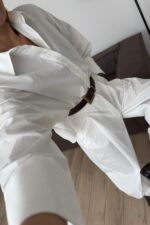 Paçası Lastikli Pantolon Gömlek Takım Beyaz - Görsel 3