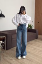 Quinn Wide Leg Mavi Yıkamalı Jean