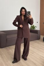 For Vatkalı Ceket Pantolon Takım Kahverengi