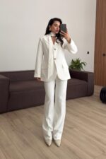 Pelerinli Parçalı Blazer Takım Ekru - Görsel 2