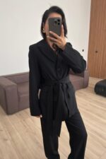 Pelerinli Parçalı Blazer Takım Siyah - Görsel 3